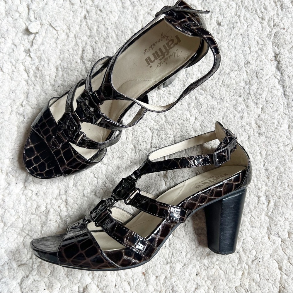 Umberto Raffini Brown Croc-Embossed Heeled Sandals Size 39
